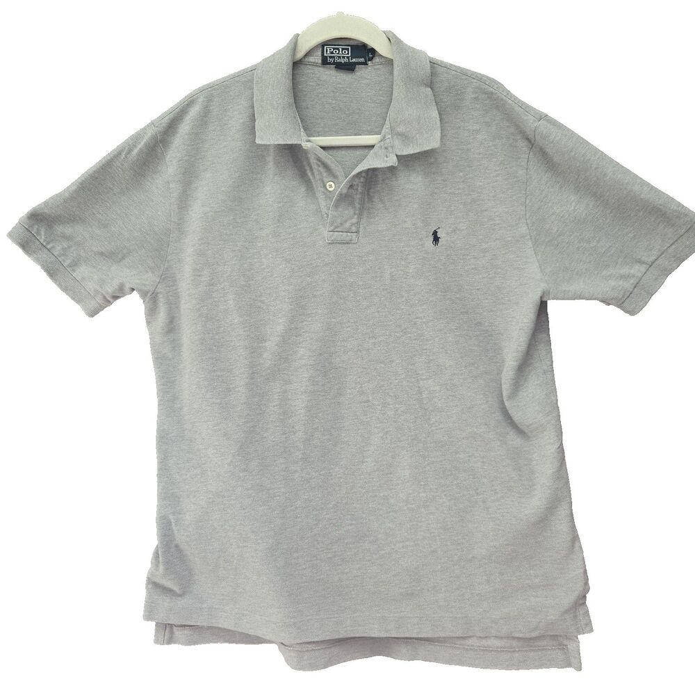Polo Ralph Lauren Men's Large Gray 100% Cotton Short Sleeve Polo Shirt Pony Logo